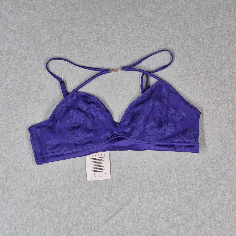 Savage X Fenty Women Bra X-LARGE Purple Floral Bralette Wireless Lace NWT